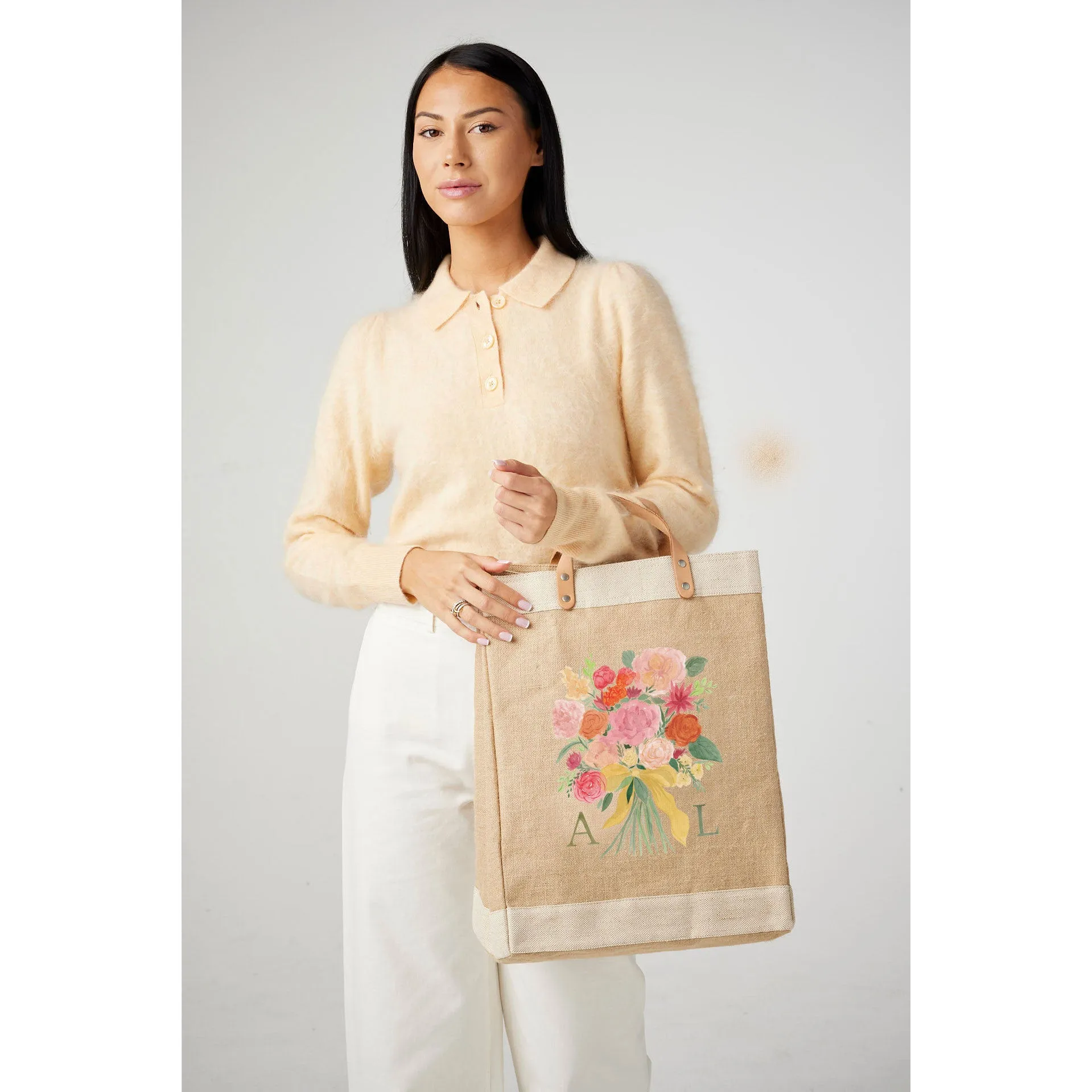 Market Bag in Natural Bouquet by Amy Logsdon