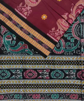 Maroon black cotton handloom bomkai saree