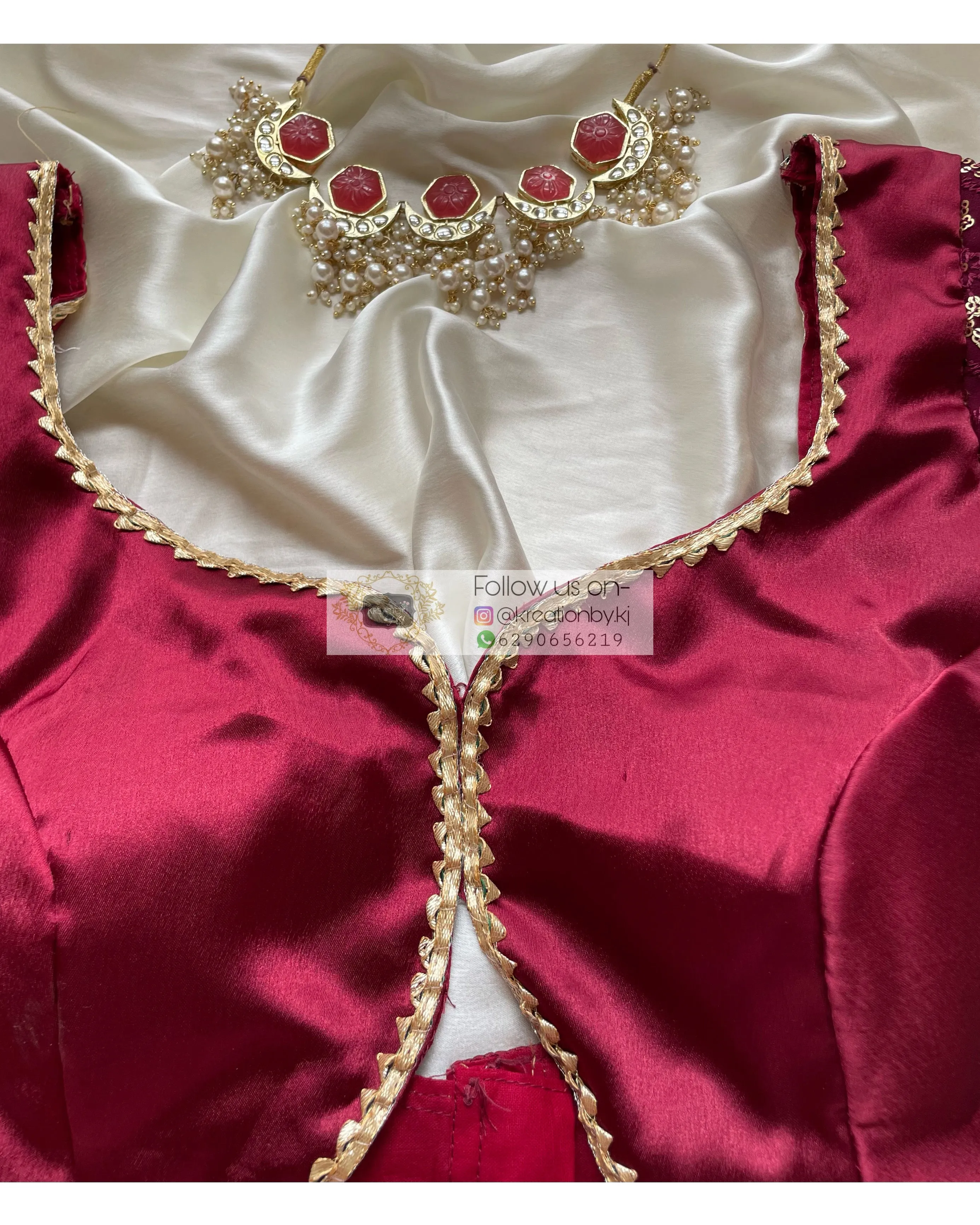 Maroon Blouse with Embroidered Sleeves