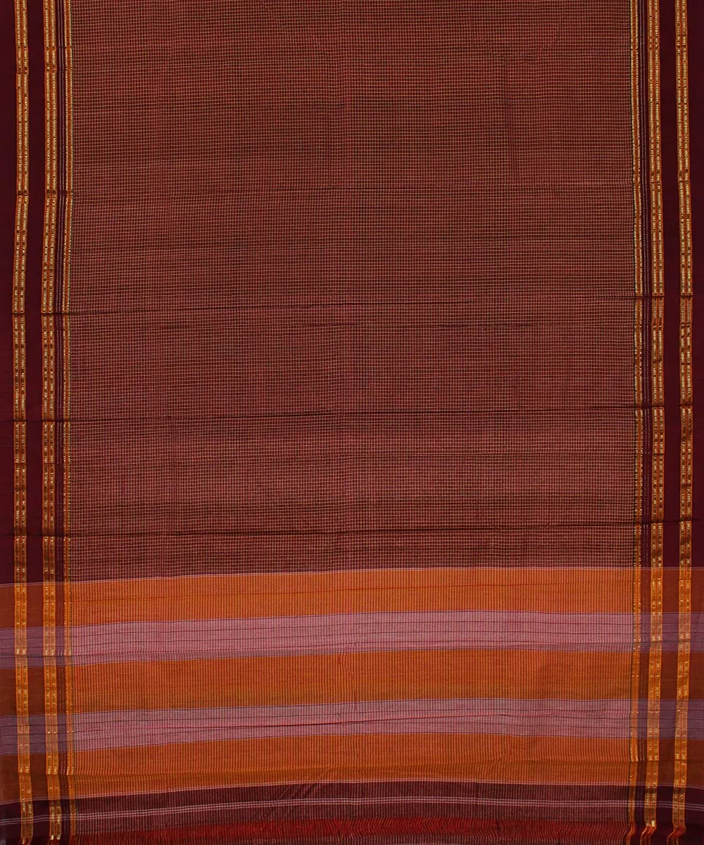 Maroon checks gayatri border handwoven ilkal cotton art silk saree