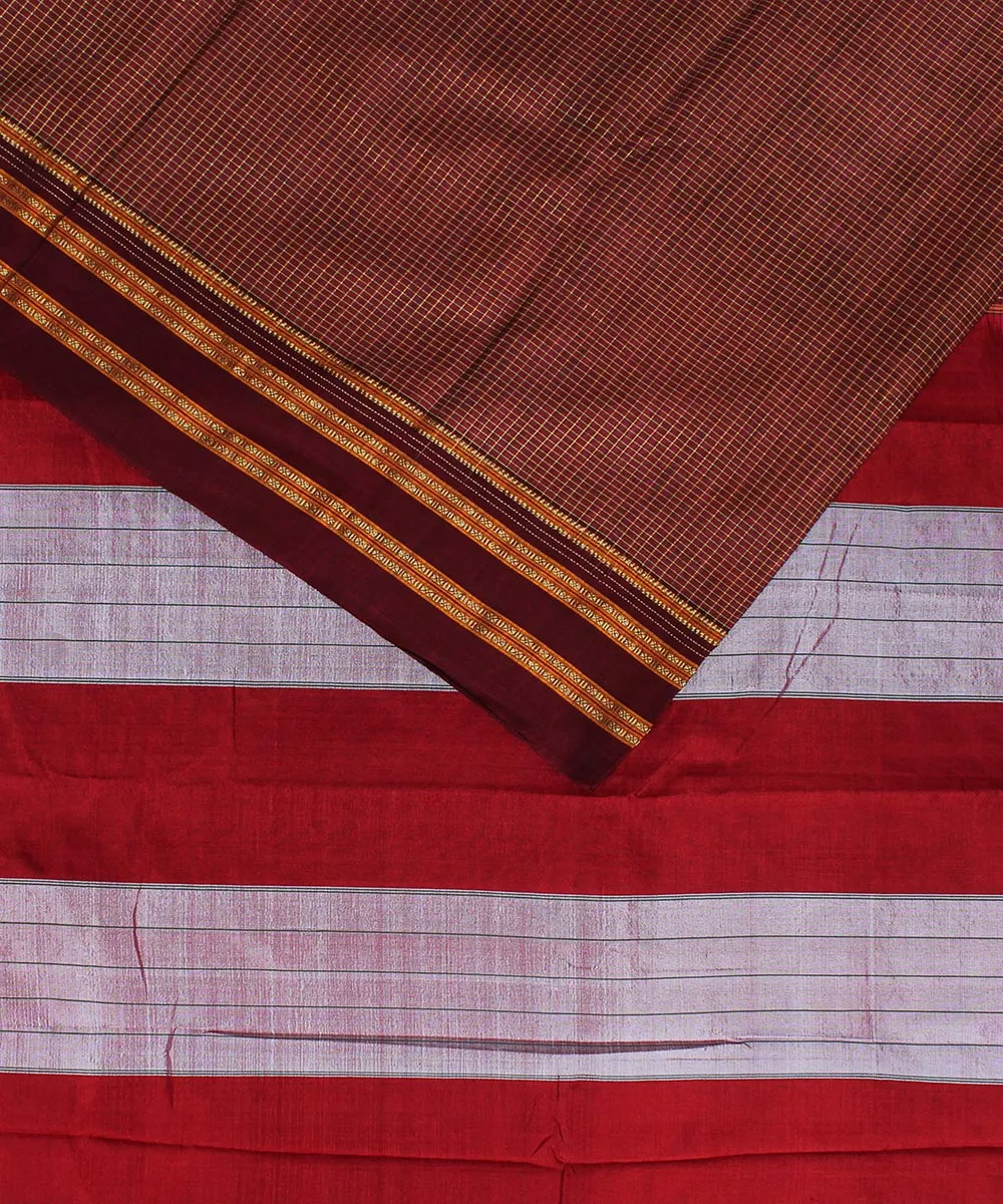 Maroon checks gayatri border handwoven ilkal cotton art silk saree