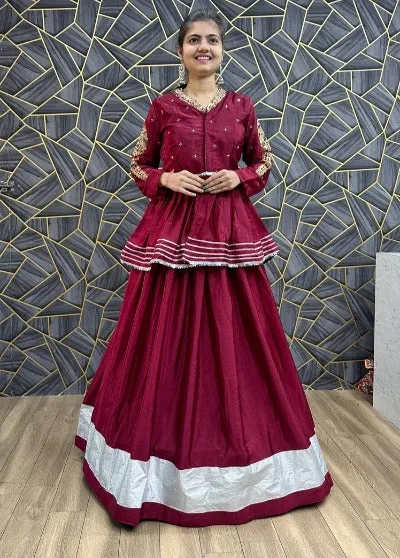 Maroon Chinnon Heavy Thread & Sequence Lehenga Choli