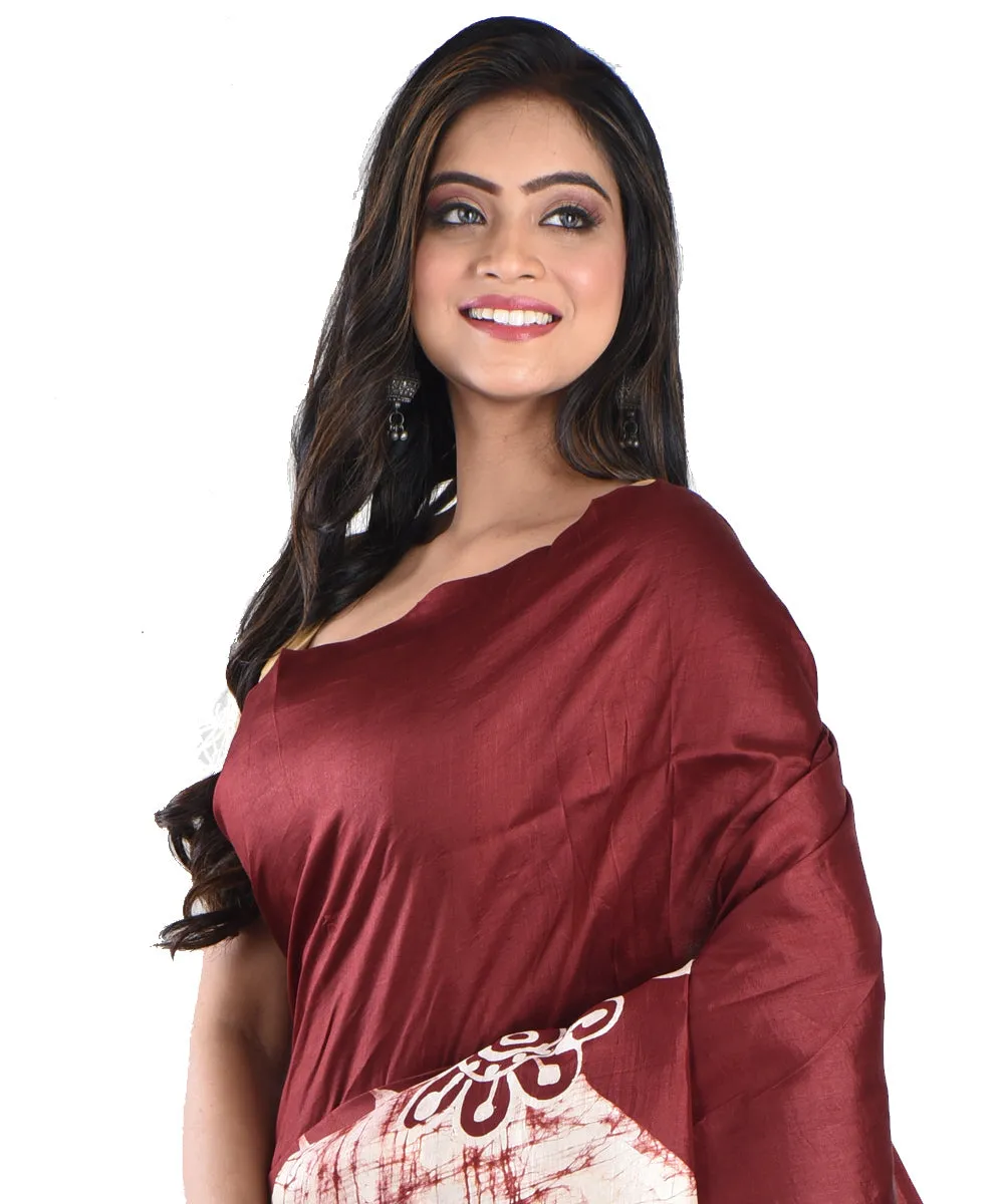 Maroon cream silk handloom batik print saree