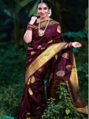 Maroon Gold Silk Designer Saree Bridal Wedding Sari