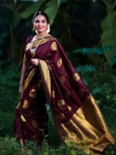 Maroon Gold Silk Designer Saree Bridal Wedding Sari