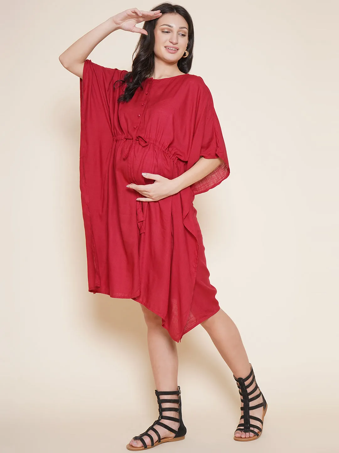 Maroon Maternity and Nursing Kaftan for Mom-to-be