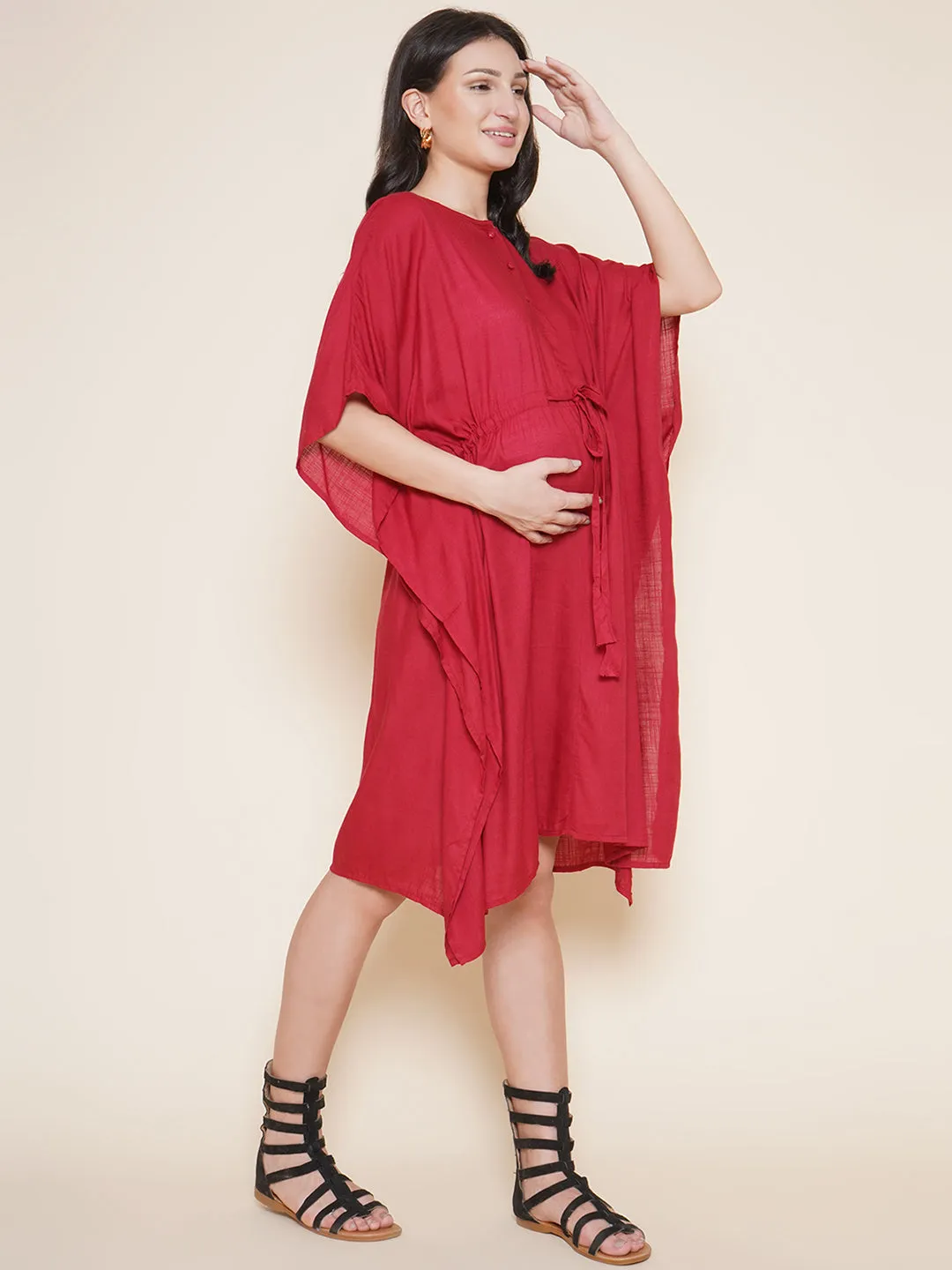 Maroon Maternity and Nursing Kaftan for Mom-to-be