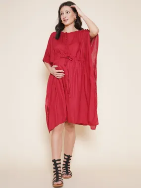 Maroon Maternity and Nursing Kaftan for Mom-to-be