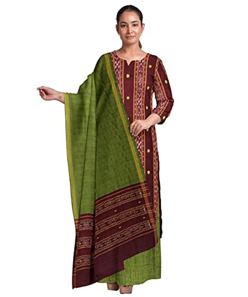 Maroon olive handwoven nuapatna cotton dress material