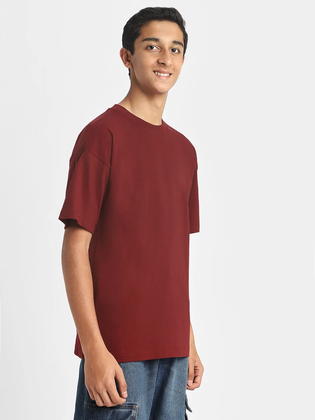 Maroon Oversized Solid Boys T-shirt