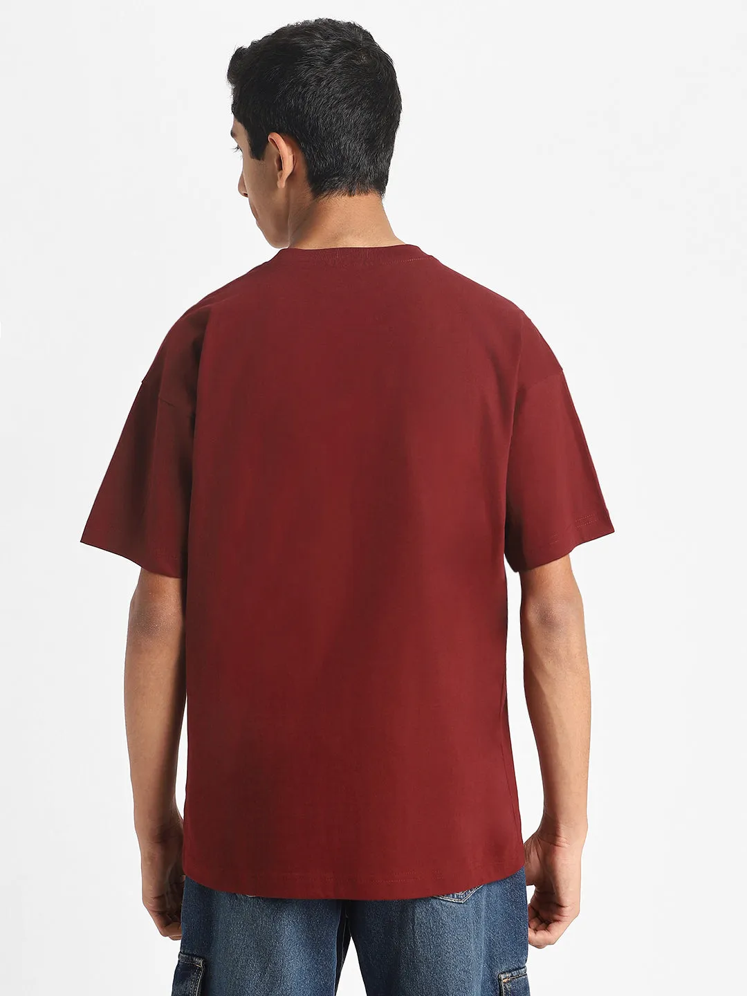 Maroon Oversized Solid Boys T-shirt