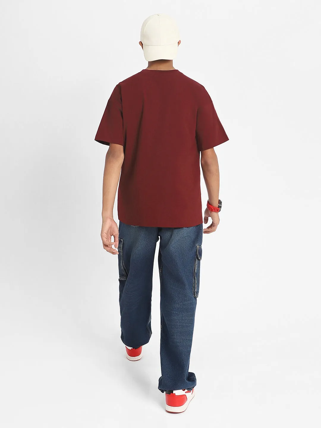 Maroon Oversized Solid Boys T-shirt