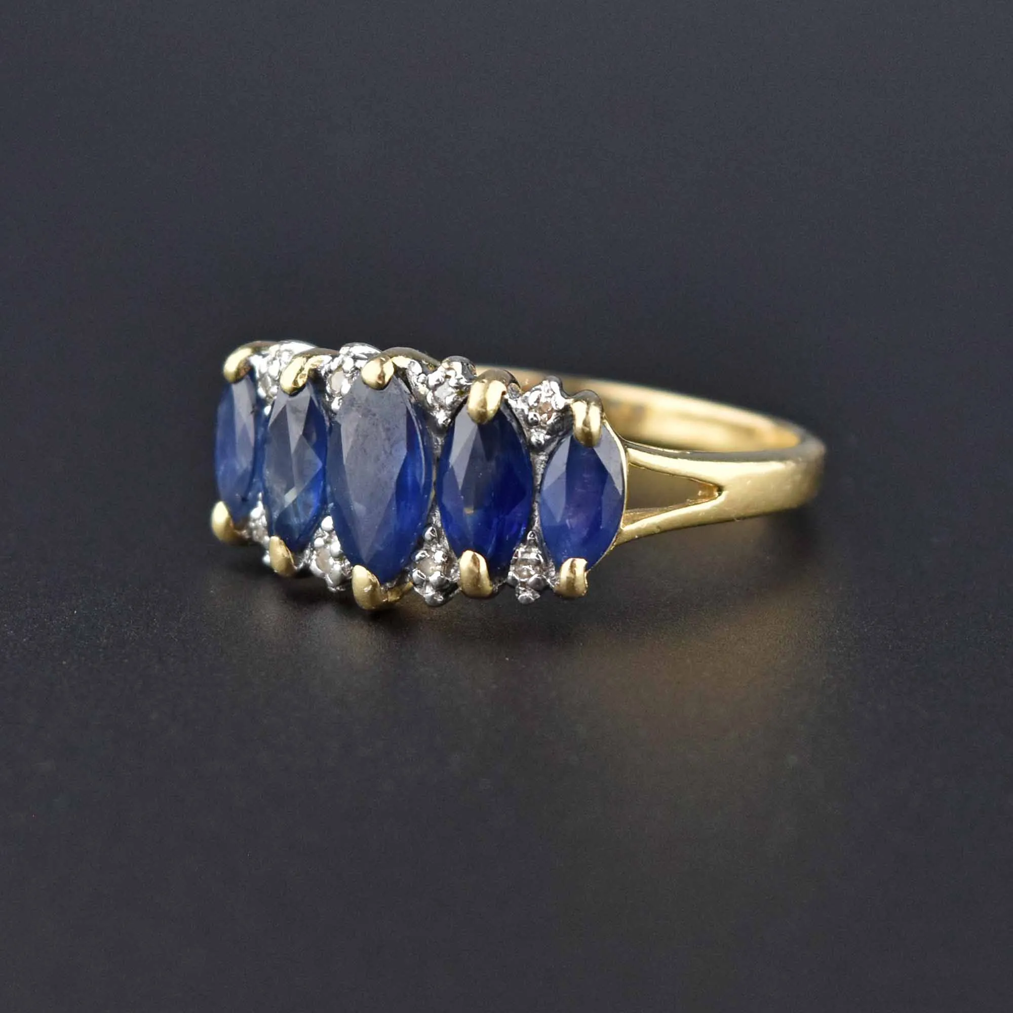 Marquise Sapphire & Diamond 14K Gold Cocktail Ring