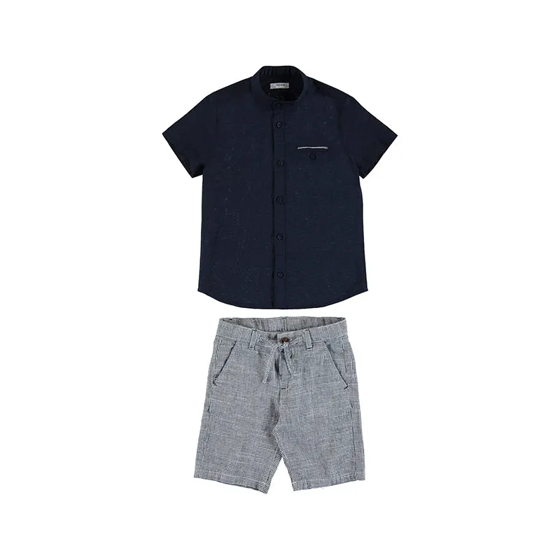 Mayoral Mini Shorts & Linen Shirt Set_ Navy 3267-17