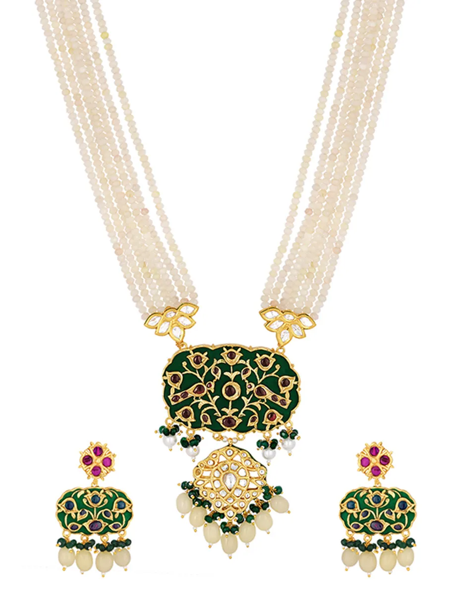 Micron gold polished brass, Agates, Kundan Polki, Shell Pearls Necklace Set