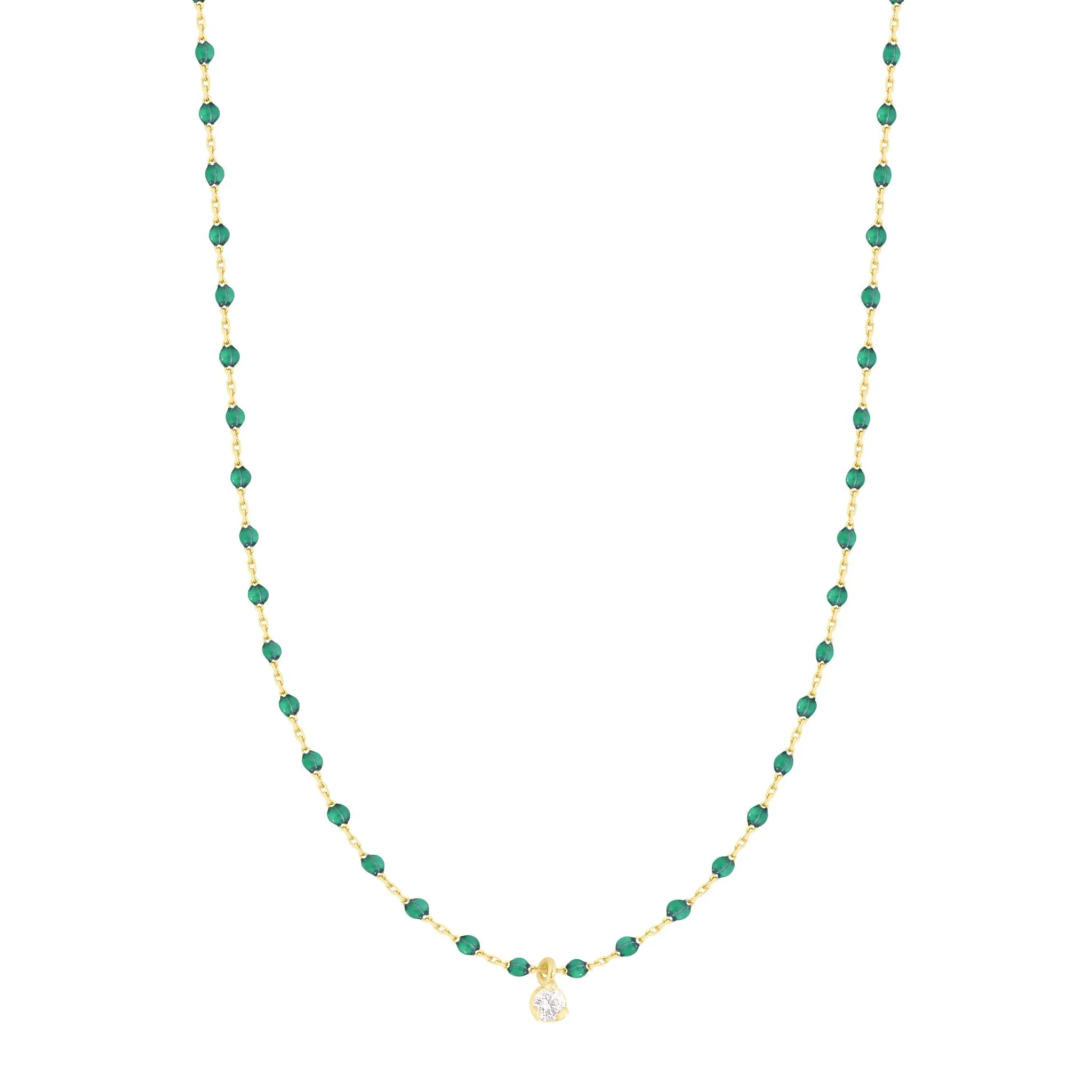 Mini Gigi Emerald necklace, Yellow Gold 1 Diamond, 15.7"