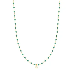 Mini Gigi Emerald necklace, Yellow Gold 1 Diamond, 15.7"