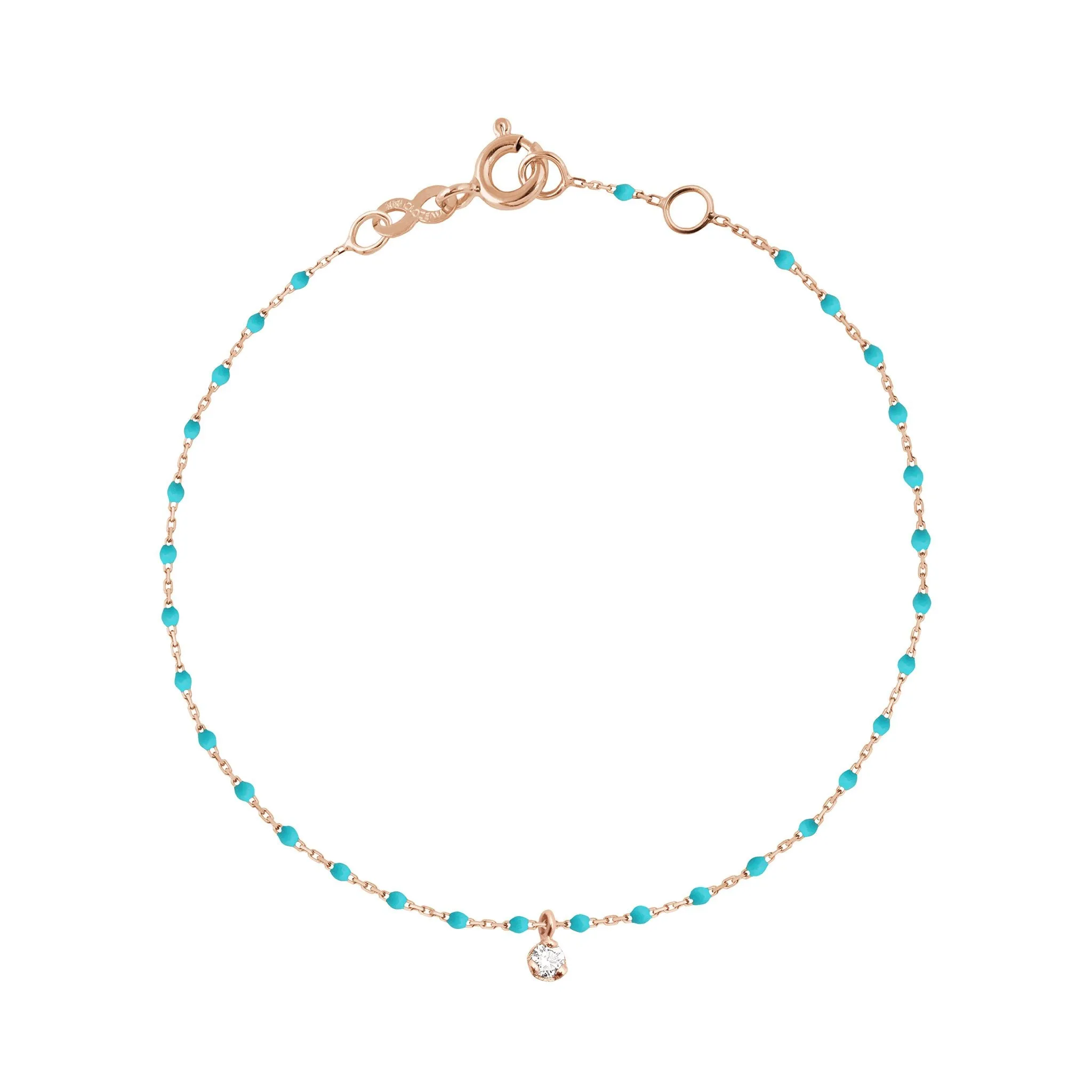 Mini Gigi Turquoise Green bracelet, Rose Gold 1 Diamond, 6.7"