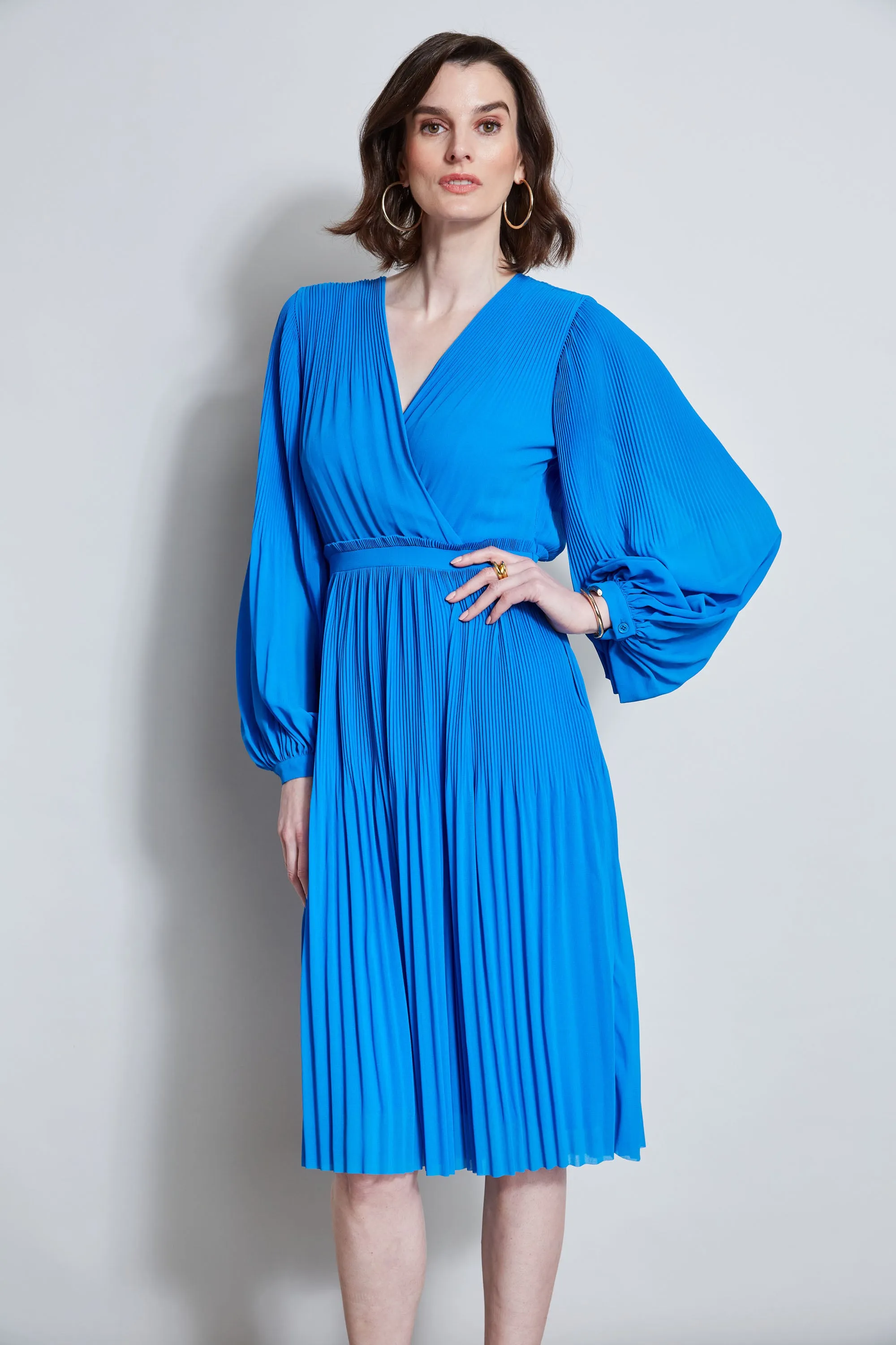 Mock Wrap Pleated Dress