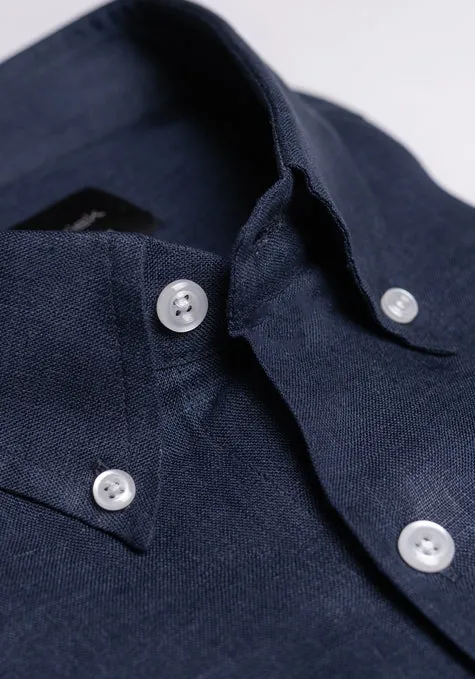 Navy Irish Linen Shirt