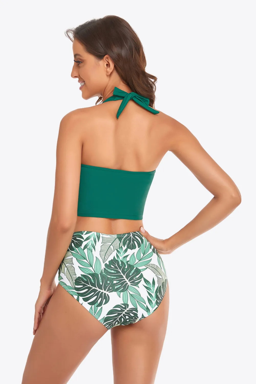 Neckholder-Bikini-Set mit Kordelzug-Detail und botanischem Print