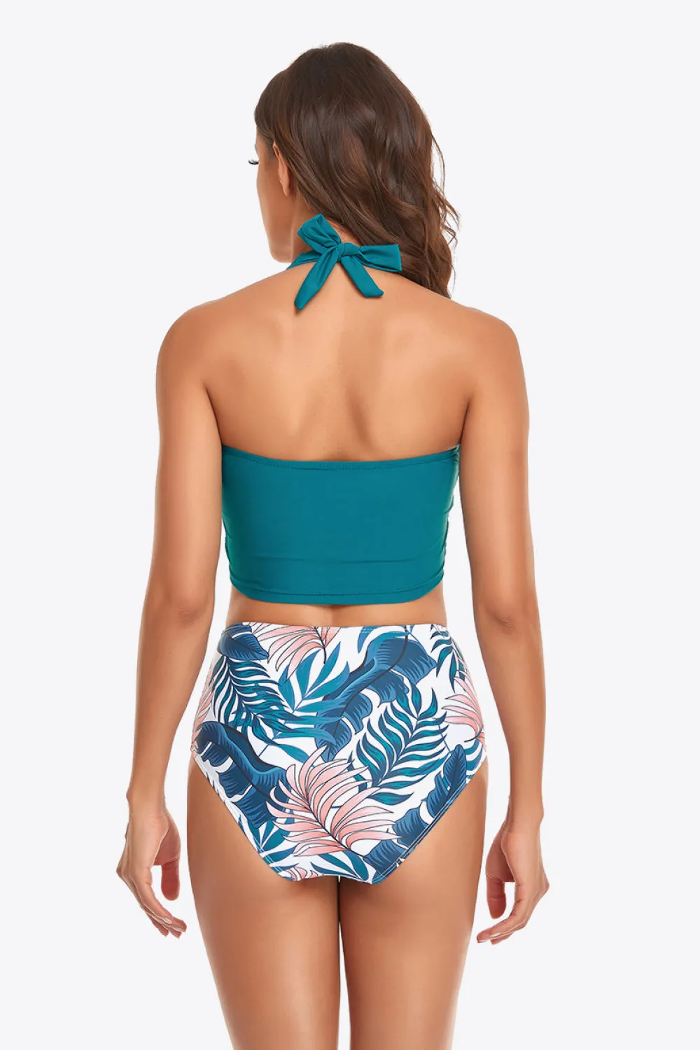 Neckholder-Bikini-Set mit Kordelzug-Detail und botanischem Print