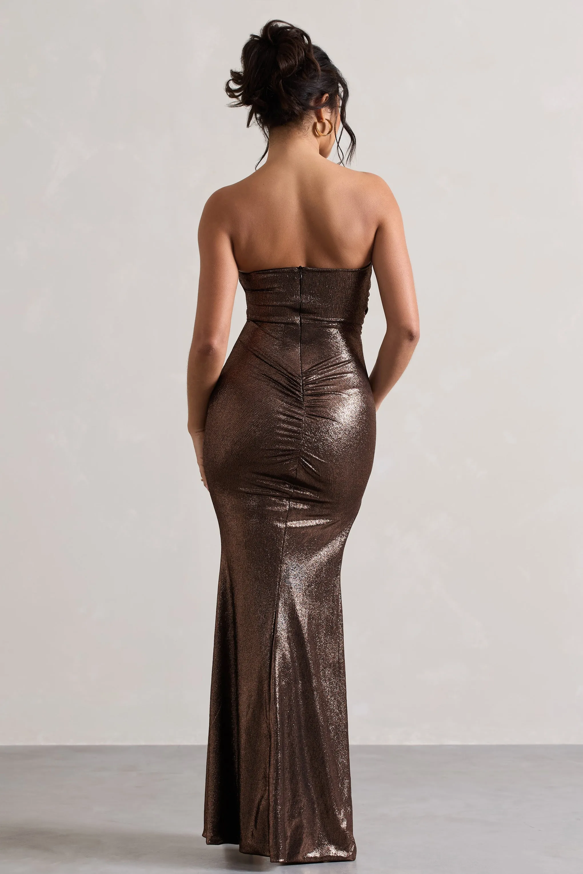 Nomad | Bronze Metallic Strapless Cut-Out Split Maxi Dress