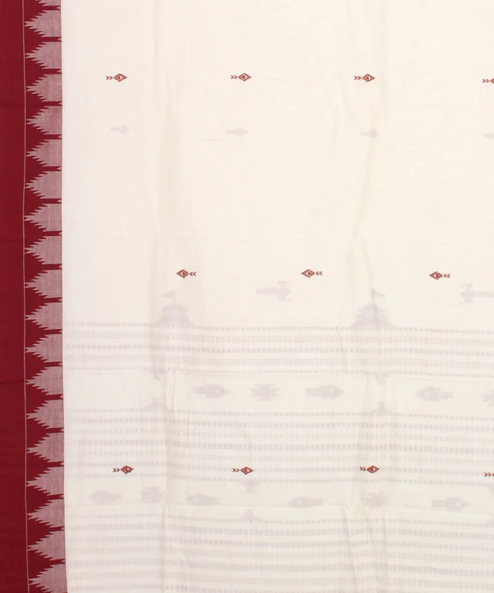 Offwhite maroon cotton handwoven kotpad saree