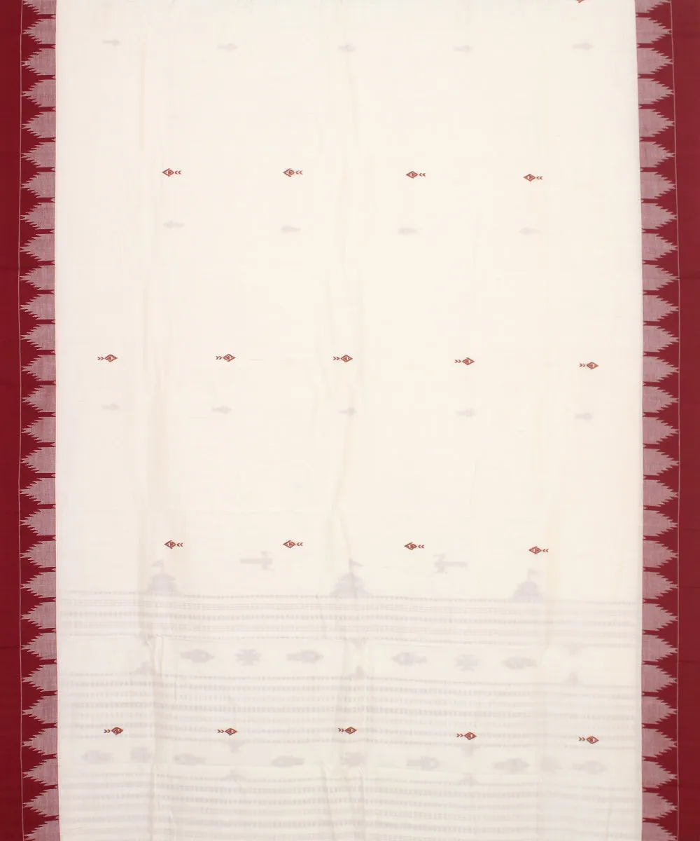 Offwhite maroon cotton handwoven kotpad saree