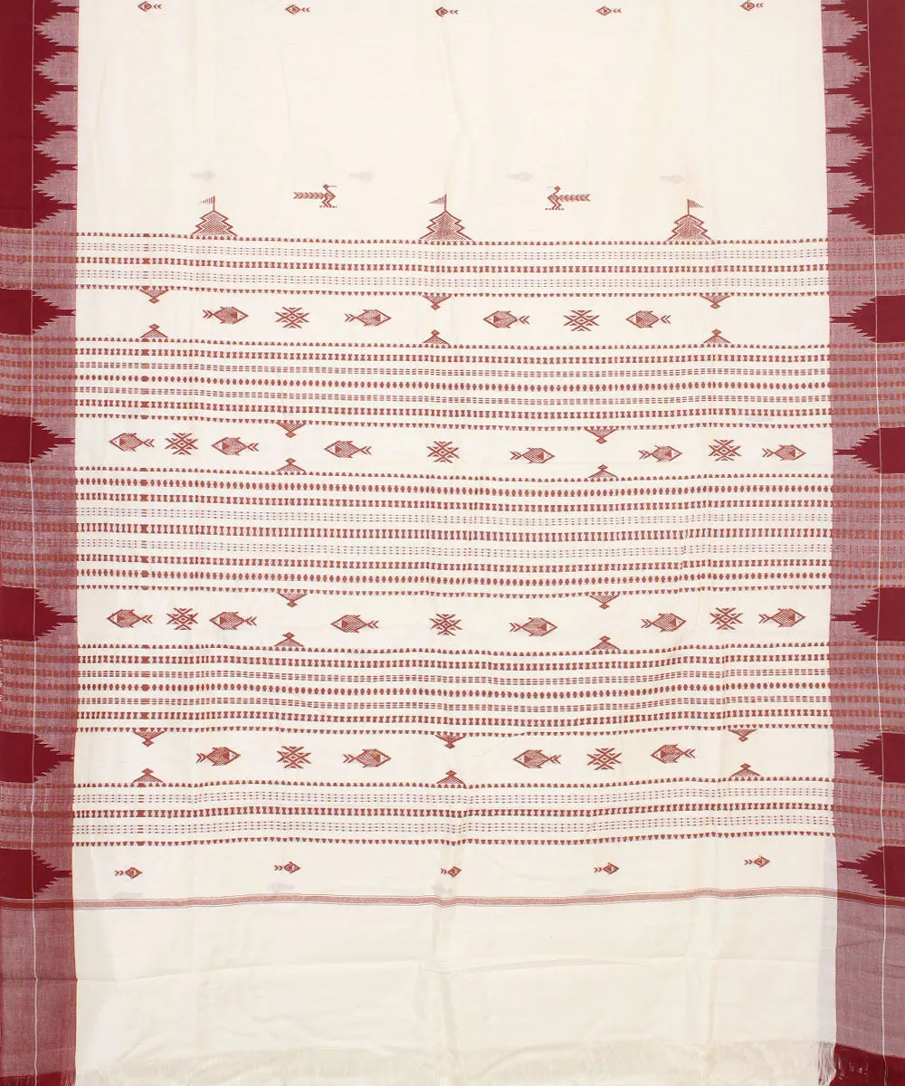 Offwhite maroon cotton handwoven kotpad saree