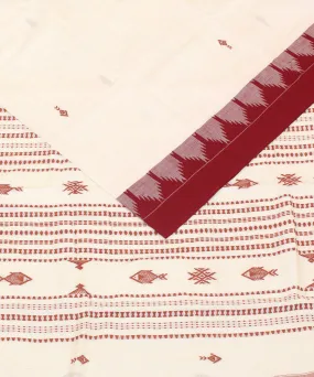 Offwhite maroon cotton handwoven kotpad saree