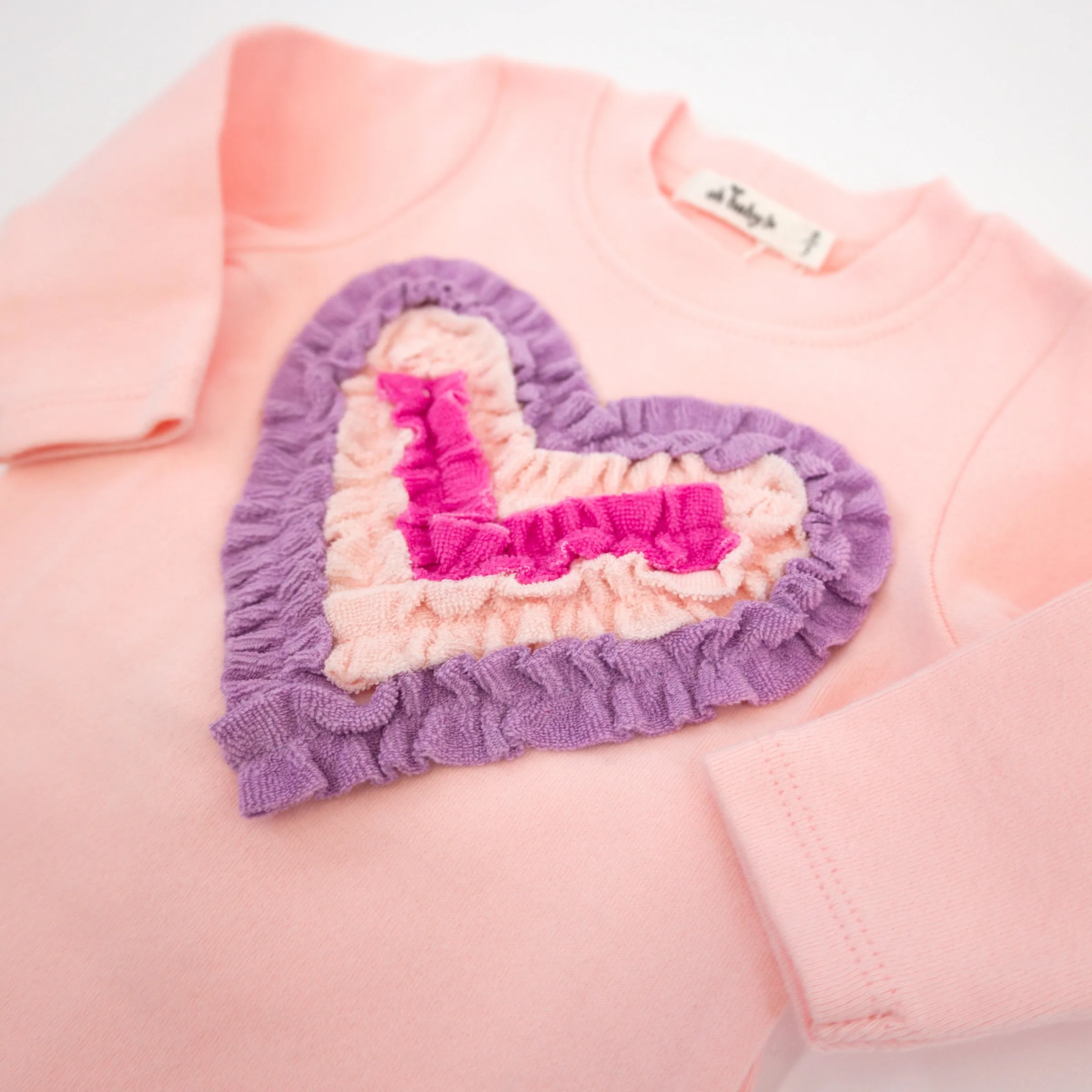 oh baby! Two Piece Set - Multicolor Terry Ruffle Heart Applique - Pale Pink