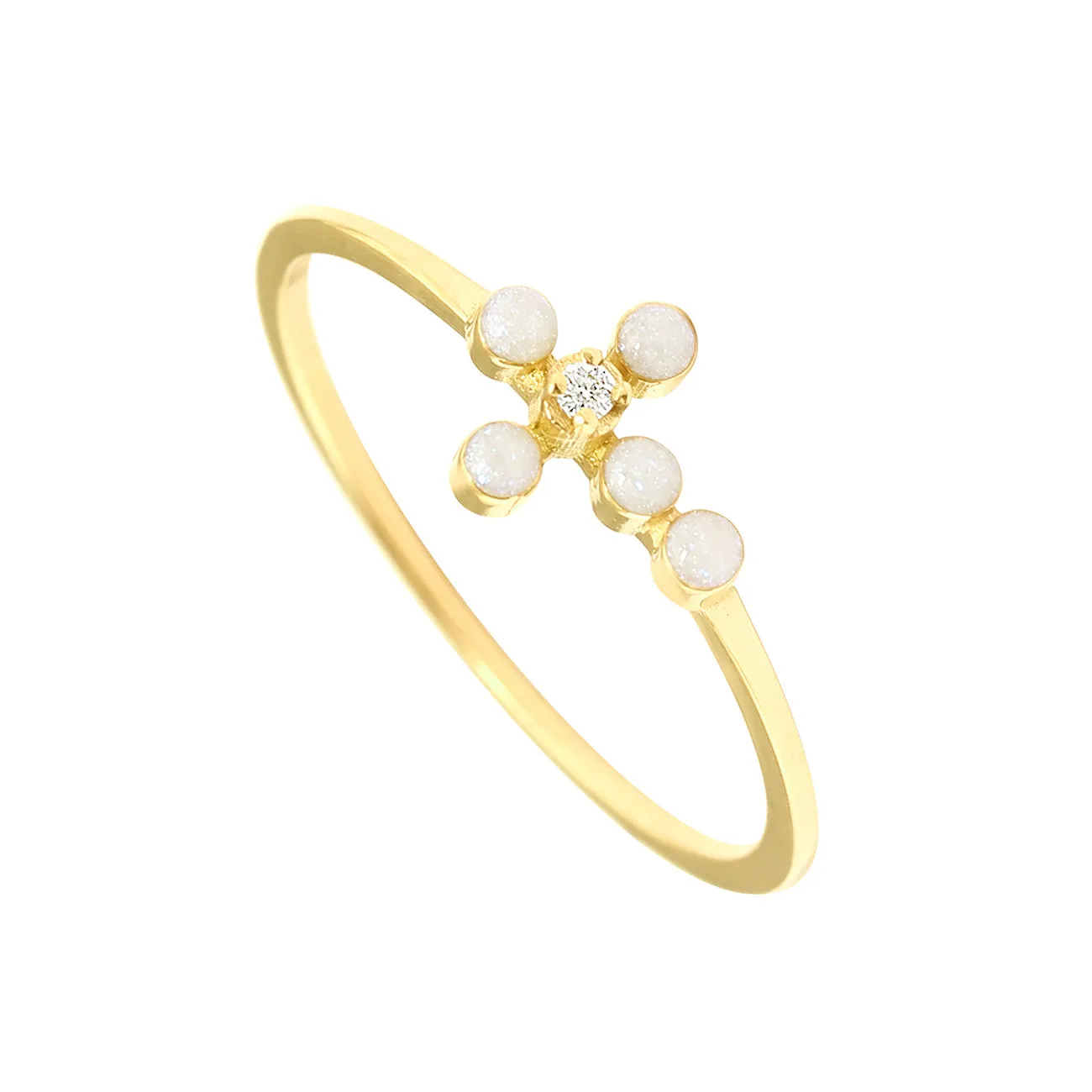 Pearled Cross Diamond Opal Ring, Yellow Gold, Size 5.75