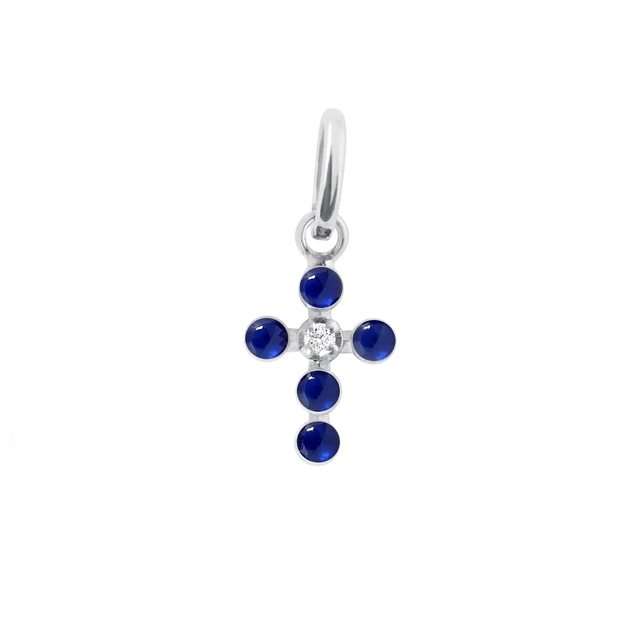 Pearled Cross Diamond Pendant, Lapis, White Gold