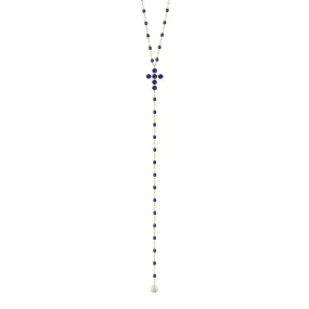 Pearled Cross Diamond Rosary, Lapis, Yellow Gold