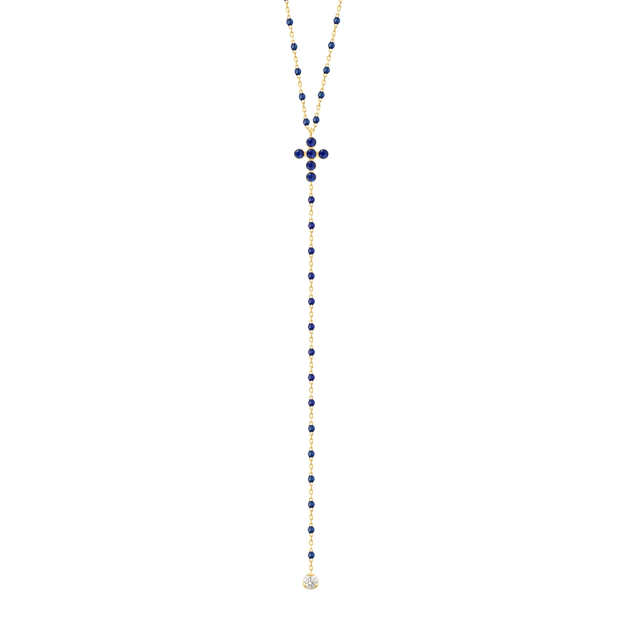 Pearled Cross Diamond Rosary, Lapis, Yellow Gold