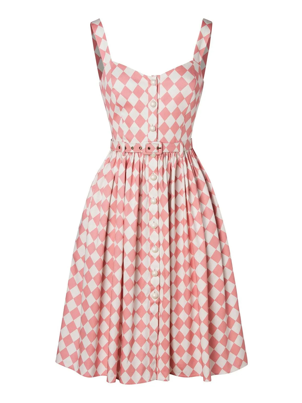 Pink 1950s Diamond Grid Swing Dress