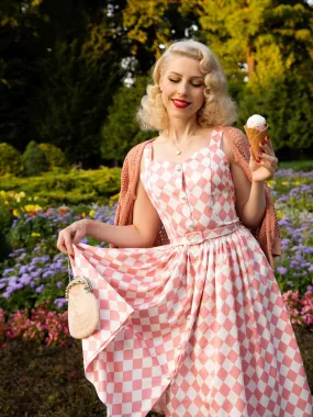 Pink 1950s Diamond Grid Swing Dress