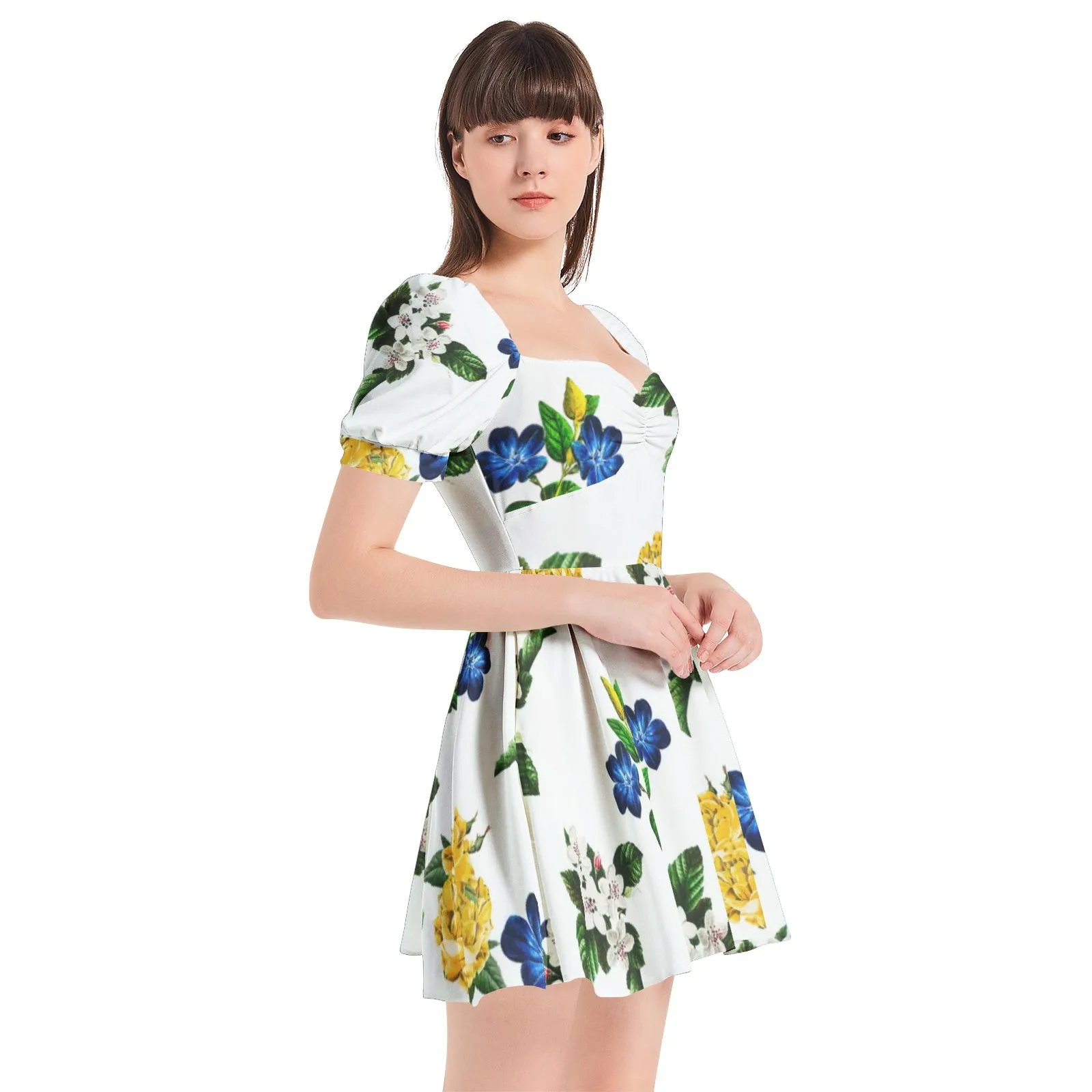 Puff Sleeve Sweetheart Neck Short Dress