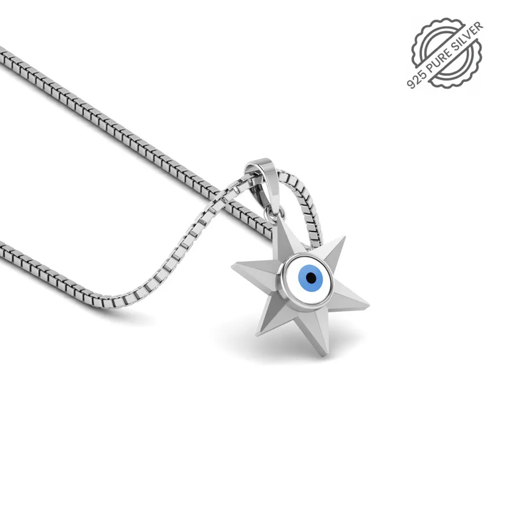 Pure 925 Silver Star Evil Eye Pendant for Ladies