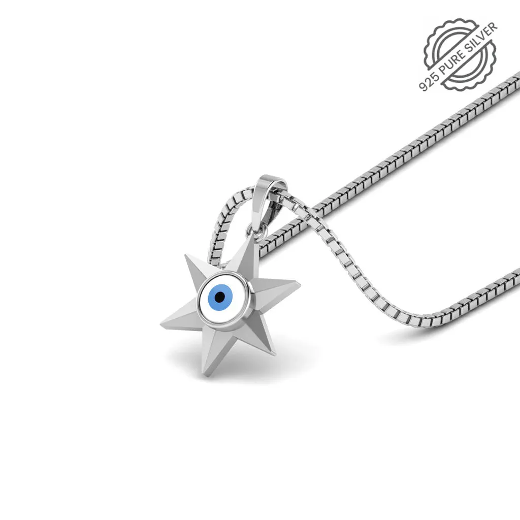 Pure 925 Silver Star Evil Eye Pendant for Ladies