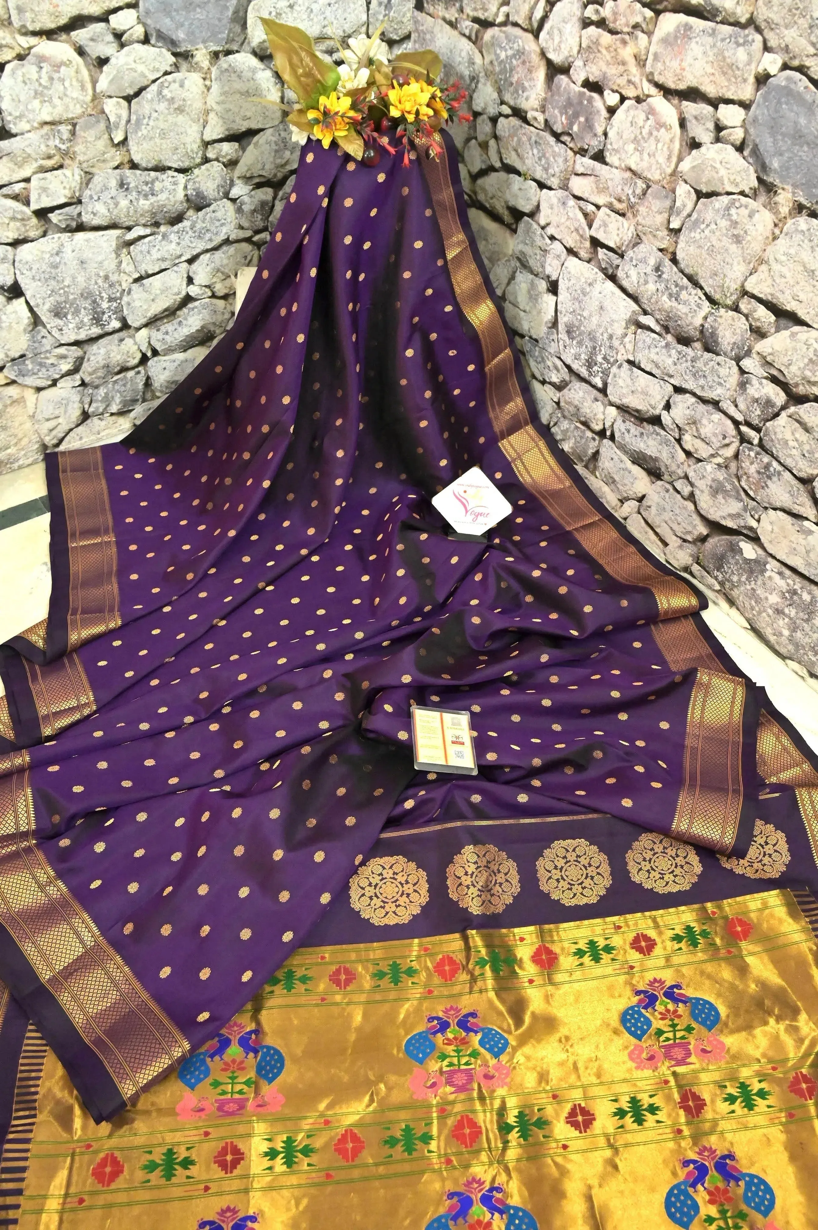 Purple Color Pure Maharani Paithani Silk Saree with Golden Zari Butta