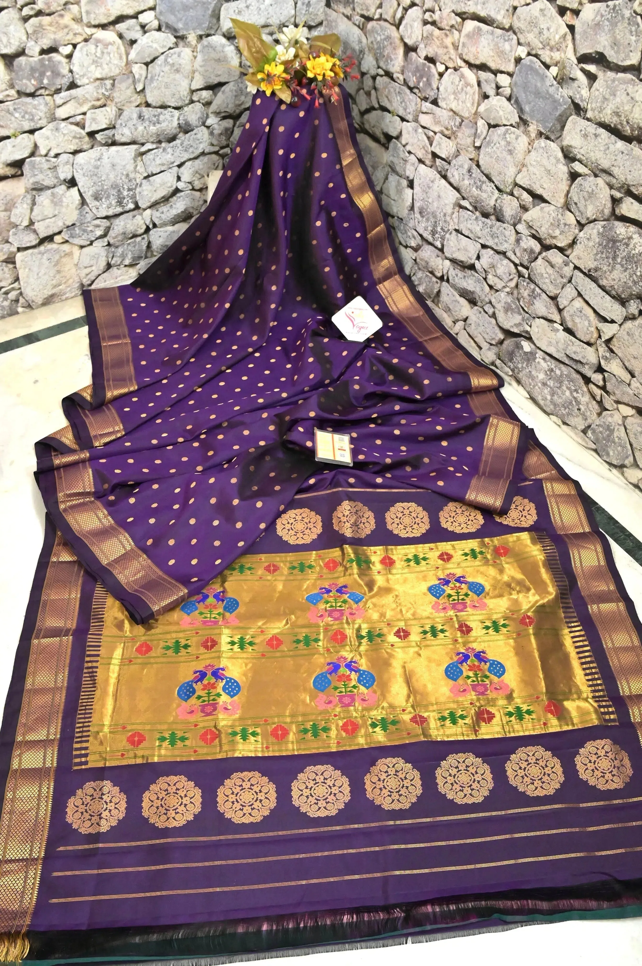 Purple Color Pure Maharani Paithani Silk Saree with Golden Zari Butta