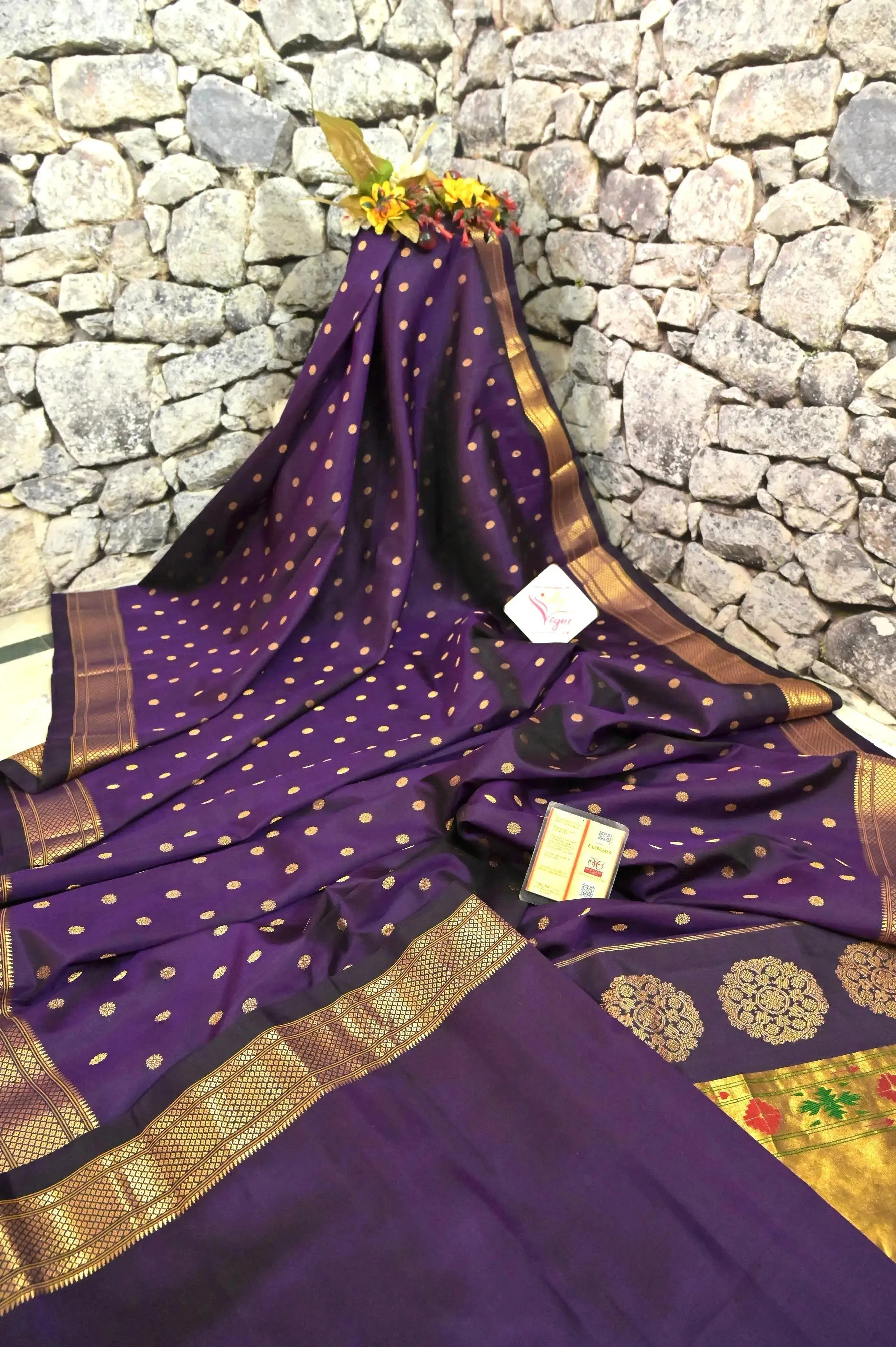 Purple Color Pure Maharani Paithani Silk Saree with Golden Zari Butta