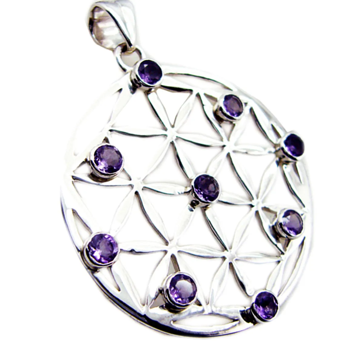 Riyo Aesthetic Gems Round Faceted Purple Amethyst Solid Silver Pendant Gift For Easter Sunday