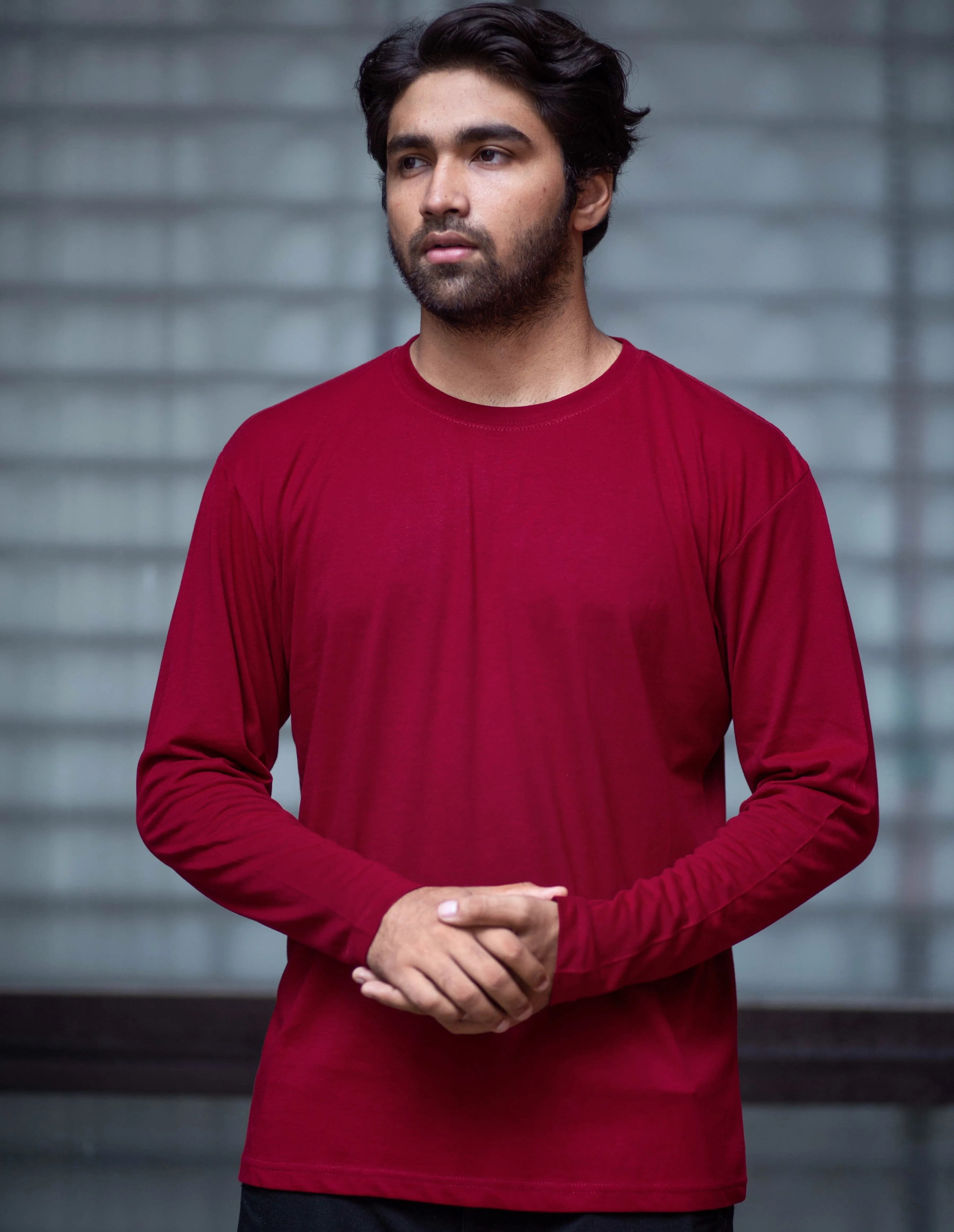 Round Neck Maroon Full Sleeve