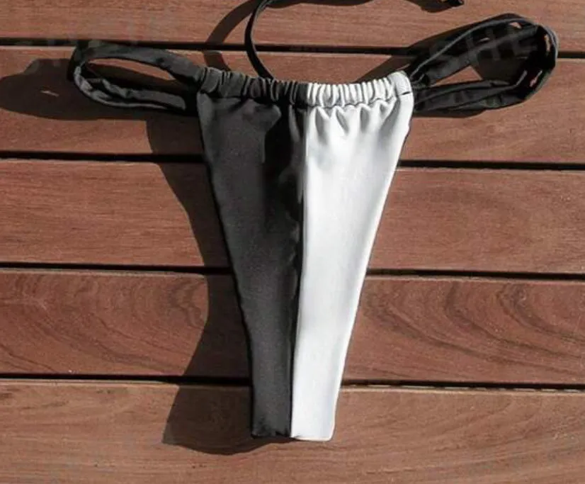 Salty Savage Ladies "OG Smile" Two Tone Thong Bikini Bottom | Black/White