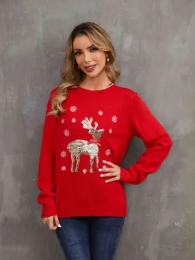 Sequin Reindeer Graphic Sweater