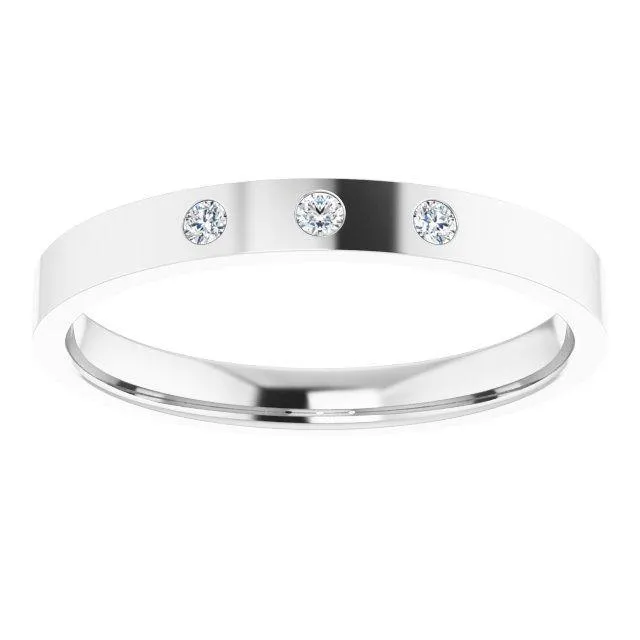 Sia Ring - Narrow 3 Diamond, Moissanite or Sapphire Flush Set Flat Wedding Band