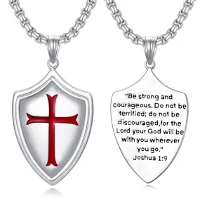 Sterling Silver Knights Templar Necklace Cross Shield Necklace with Stainless Steel Chain Men's Necklace